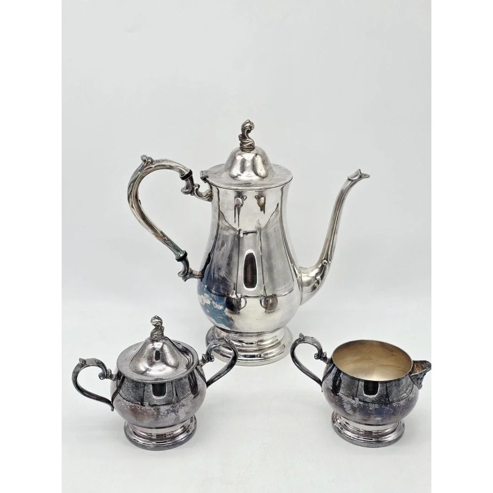 Vintage Silverplate Kent Silversmith Coffee /Tea Pot Set with Creamer and Sugar